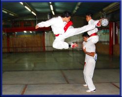 Alumnos Gimnasio Tak (Ejecución Patada Voladora)